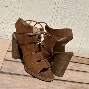 Brown Suede Block Heel Sandals